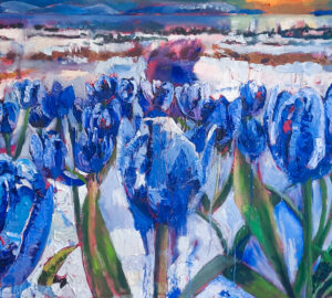Blue tulips in the snow