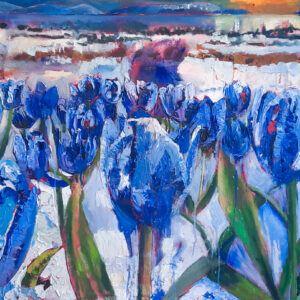 Blue tulips in the snow